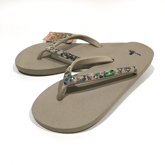 SANUK VEGAN SHIMMY FLIP-FLOP SANDALS -NATURAL MULTICOLOR -WOMEN US 7 -NEW - Picture 1 of 7